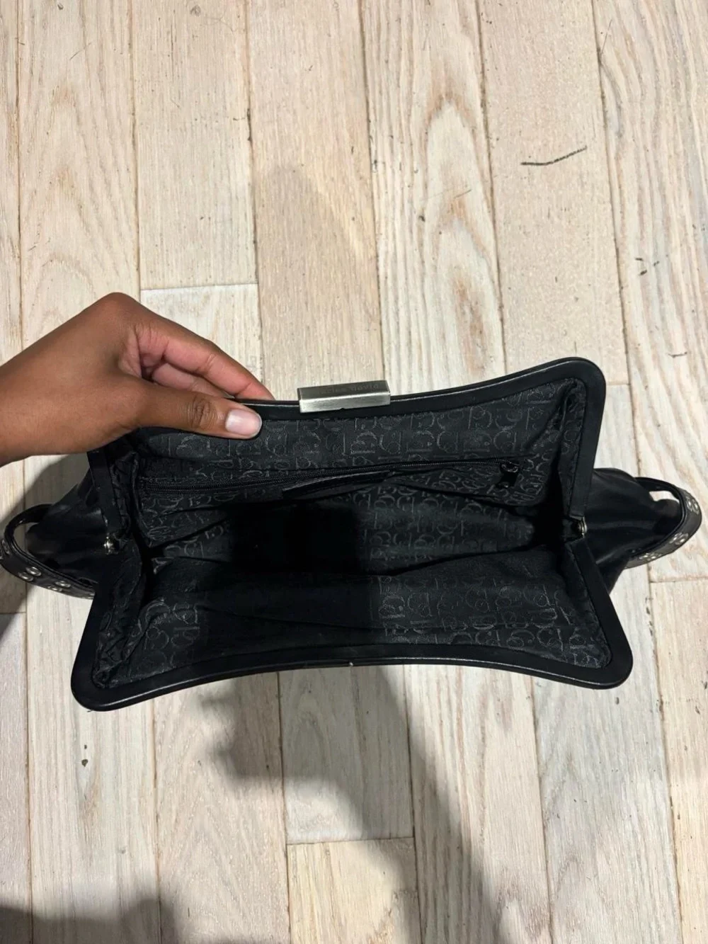 Black Leather Buckle Clutch Bag